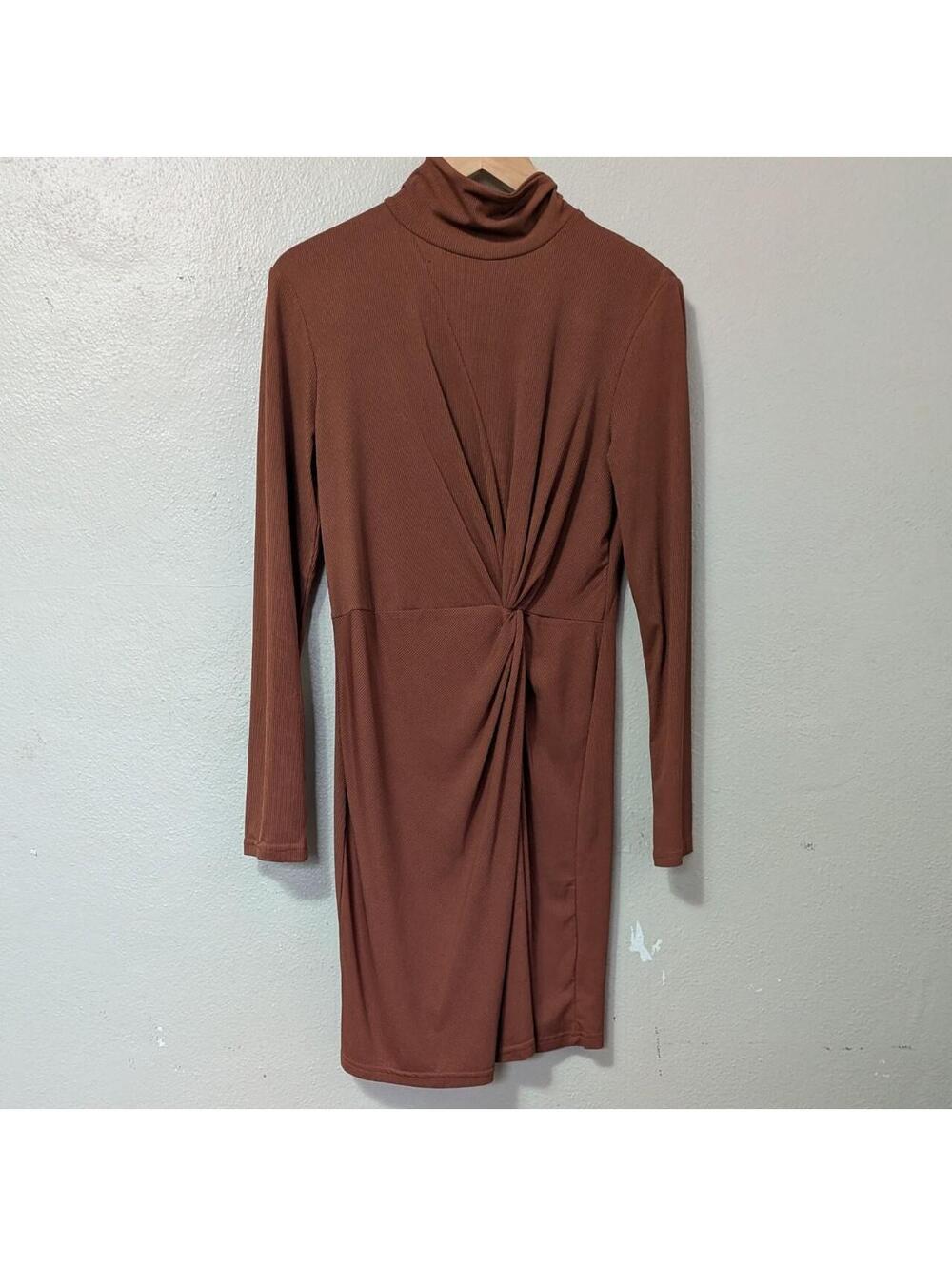 NWOT Rust Ruched Turtleneck Bodycon Dress With Knot Detail